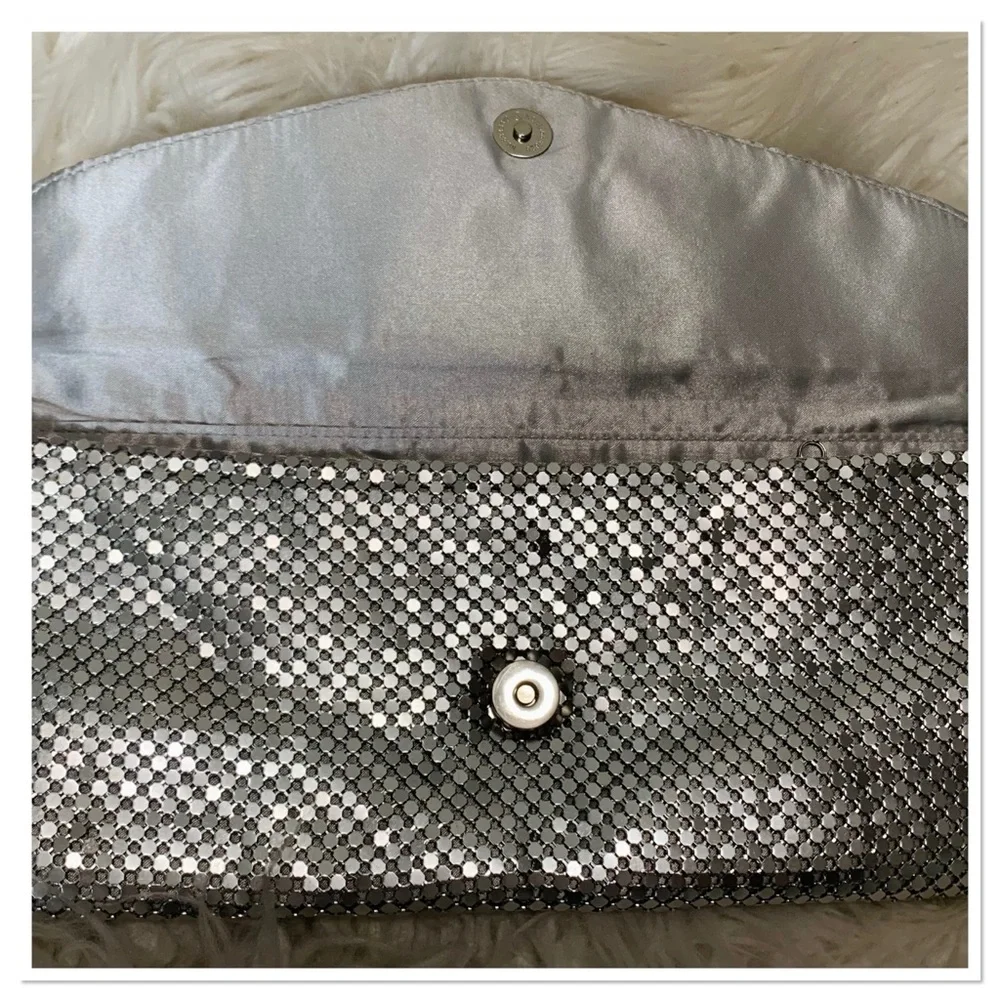 Jessica McClintock Metal Chainmail Evening Clutch Purse Silver